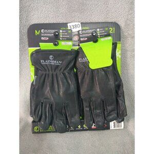 Plainsman Gloves Mens Medium Black Leather Fleece Lined Cowhide Work 2 Pairs